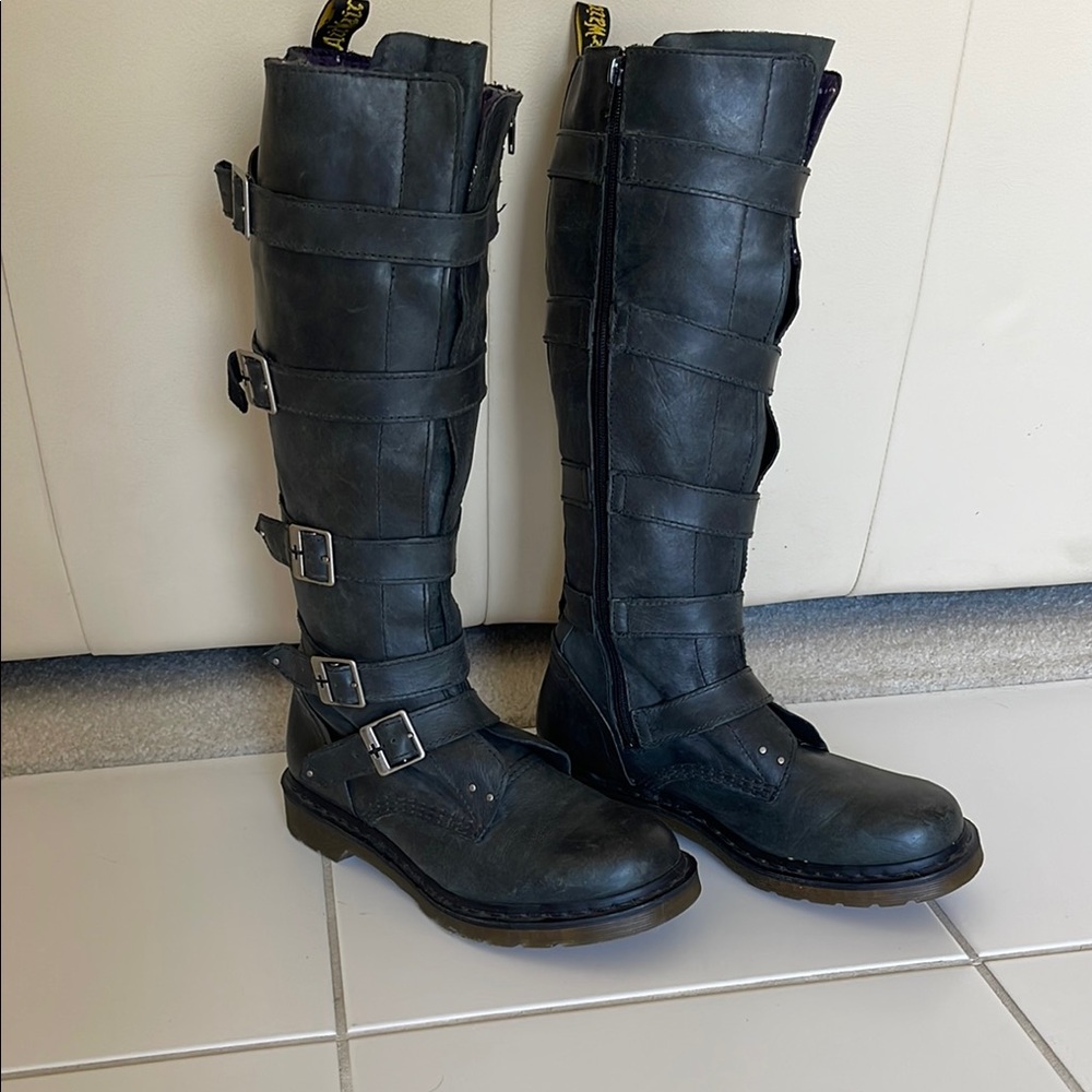 RARE Dr. Martens Phina Tall Buckle Leather Combat Boots EUC sz 10